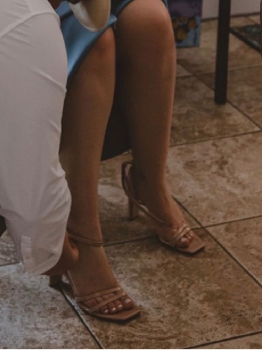 Strappy Square-Toe High Heel Sandals in Nude Tan